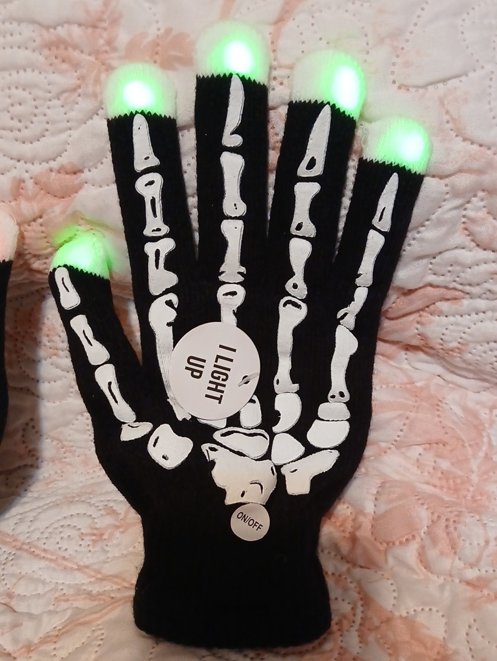 Forever 21 Black Skeleton LED Finger Gloves with Green Tips
